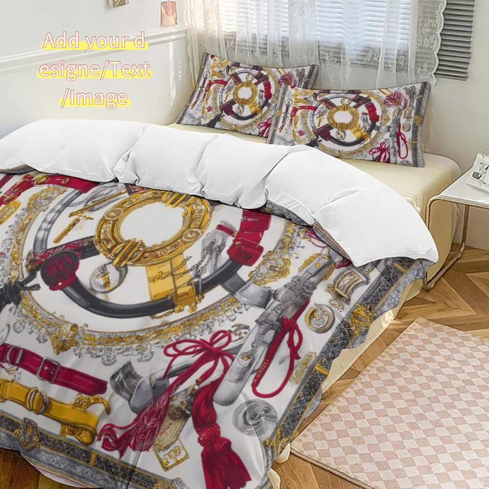 Custom Bedding Set Luxury Designer H Printing Horse Printing Quilt Cover Pillowcase 3Pcs set Pure Cotton Comfortable Bedding Set Bedroom Decoration H2