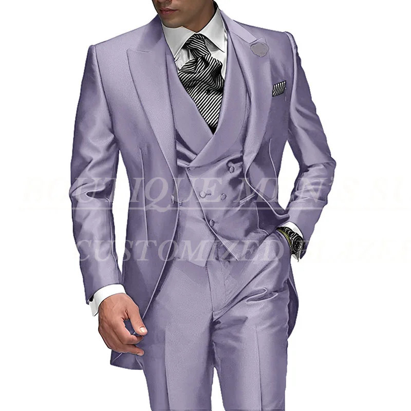 Selling Lapel Single Breasted Men Wedding Suits Purple Groom Tuxedo For Prom Groomsman JacketPantVest 251023