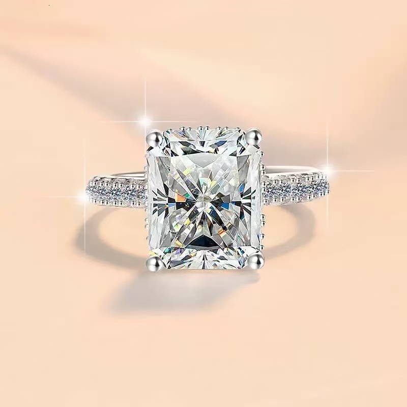 Luxury Emerald Cut Engagement Ring Lab Diamond 10K Solid Gold Moissanite Wedding Band Diamonds Custom Design Ring