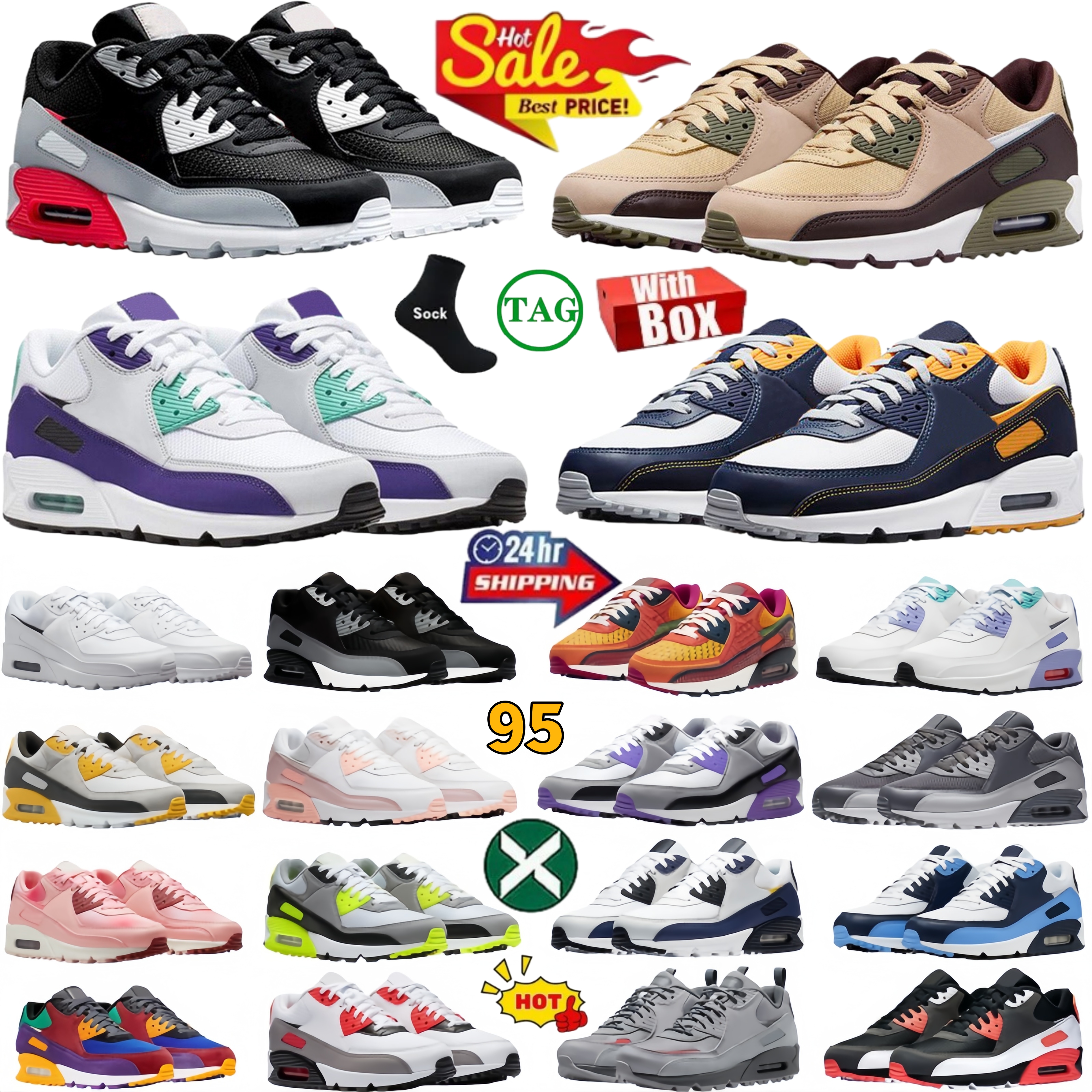 Designer 90 Running Shoes 90S Sneakers Triple White Black UNC Mesh Leather Gum Surplus Safety Orange Grape Mens Womens Outdoors Sport Size 36-45