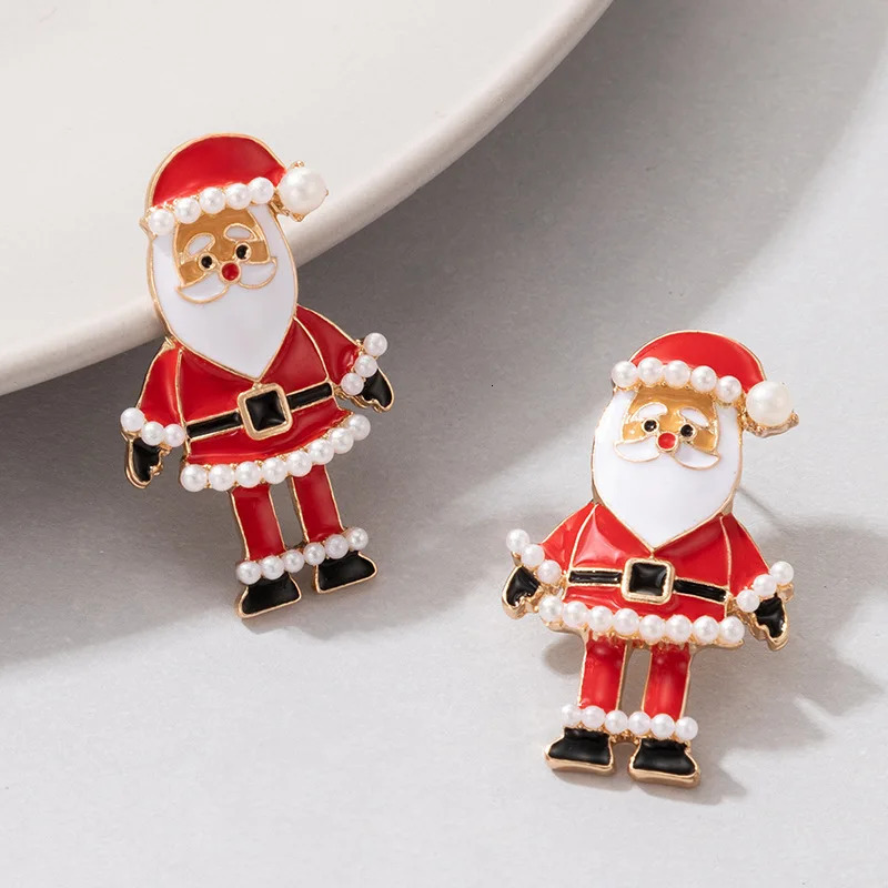 Cute Enamel Santa Claus Stud Earrings For Women Exquisite Pearl Cartoon Christmas Earring Xmas Year Party Gifts 251104