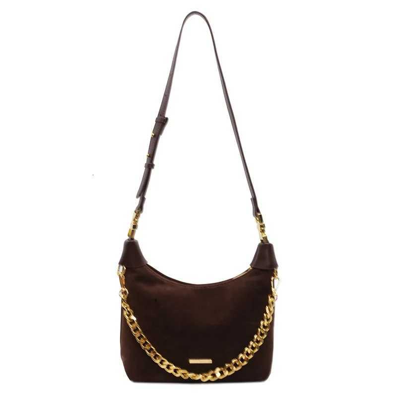 French Style Chain Suede Womens Bag Small Shoulder Bag 2025 New Fashion Versatile Handbag Casual Texture Retro Crossbody Bag W251104