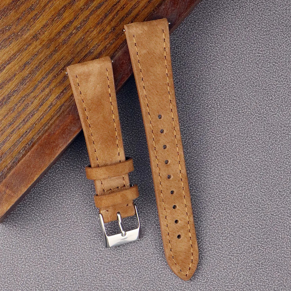 Genuine Suede Leather Watch Strap Vintage Brown Watch Band 18mm 20mm 22mm With Quick Release WatchBand Wristband Accessories 251104