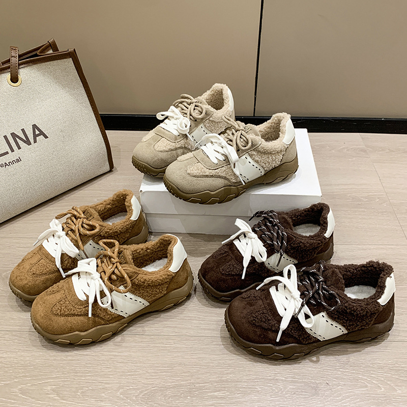 Retro mandarin duck lace-up thick-soled German training shoes women's 2025 new fashion and versatile fleece warm casual Forrest Gump shoes