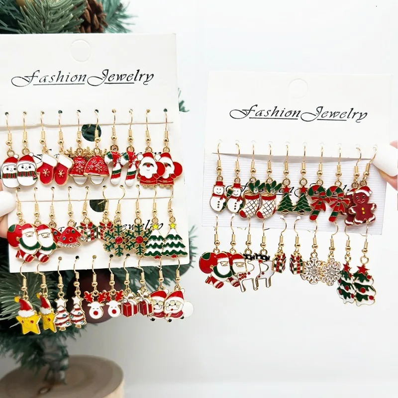 25Pairs5Pairs Christmas Series Earrings Cartoon Santa Claus Gingerbread Man Snowflake Alloy Set Women Gifts 251104