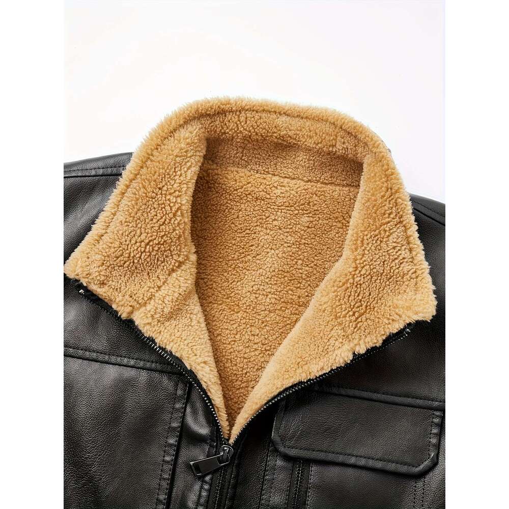 Warm Fleece Vest Warm Fleece-Lined Men's Vest - Thick Sleeveless Jacket With Zippered Pockets For Fall & Winter, Brown