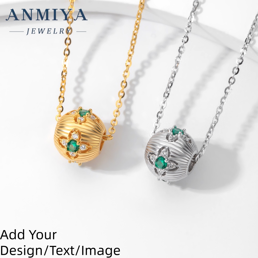 Custom Minimalist 18K Gold Flower Inlay Emerald Zircon Necklace with Certificate