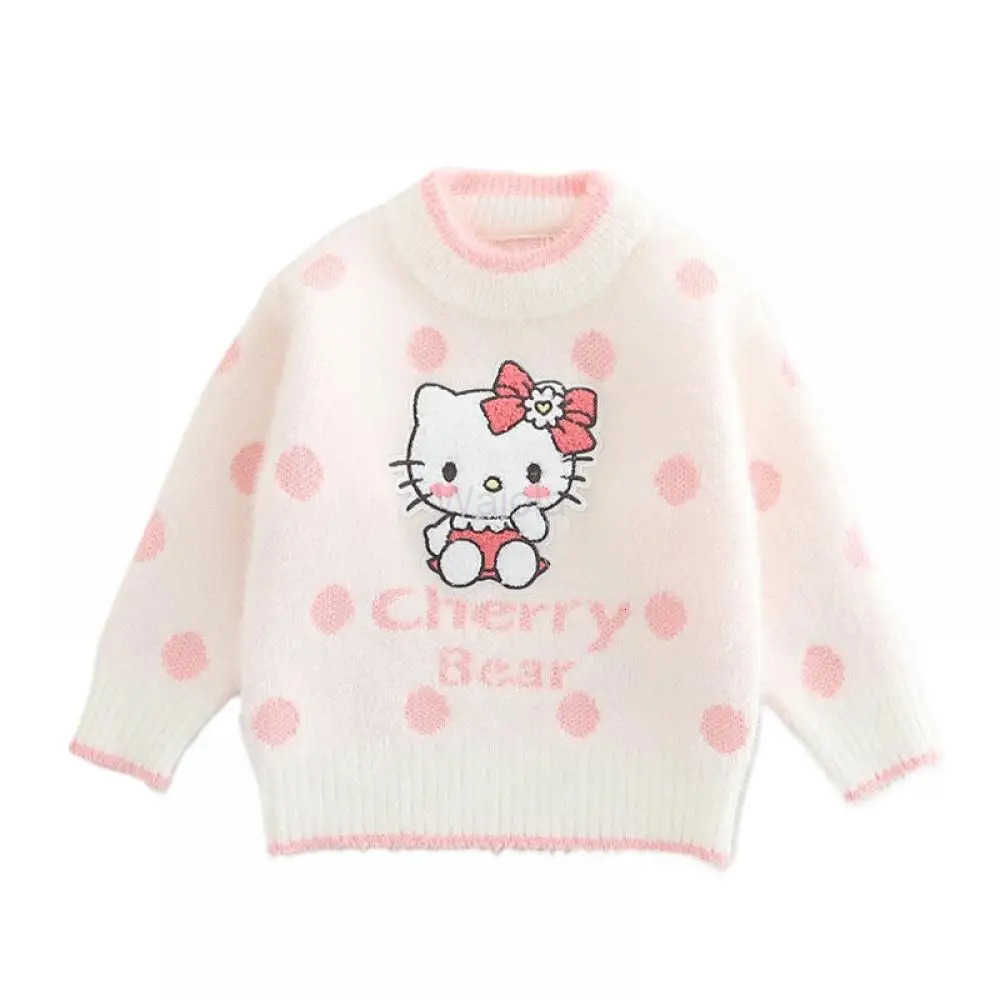 Sanrio Hello Kitty Girls Sweater Round Neck Pullover Knitted Sweater Fashion Anime Cotton Coat Kids Jacket Bottoming Shirt Gift H251105