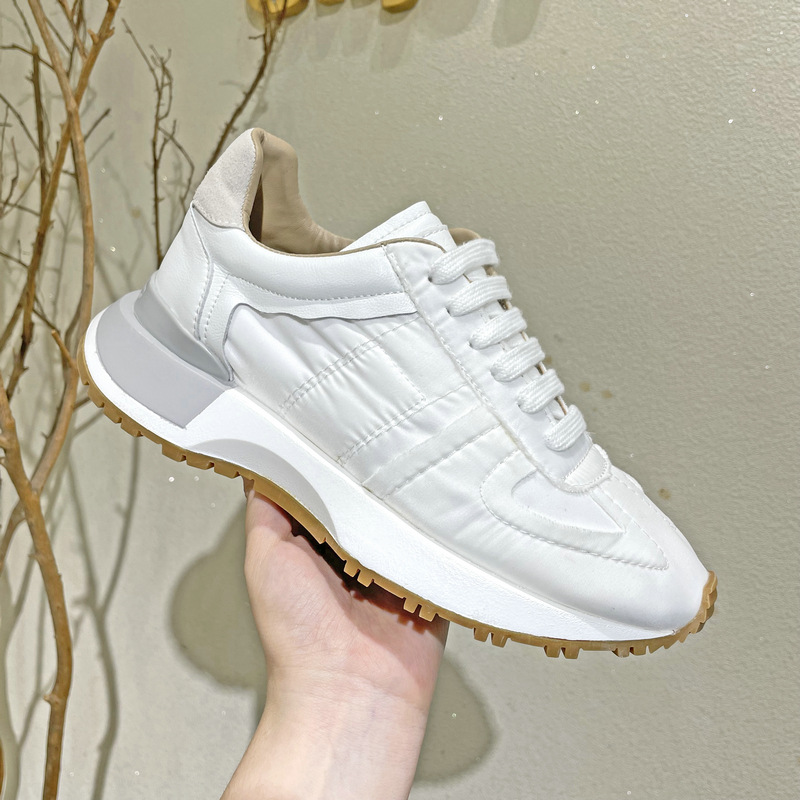 2025 new mm6 thick-soled dad shoes Genuine leather same style women's summer versatile height-increasing breathable sports white shoes