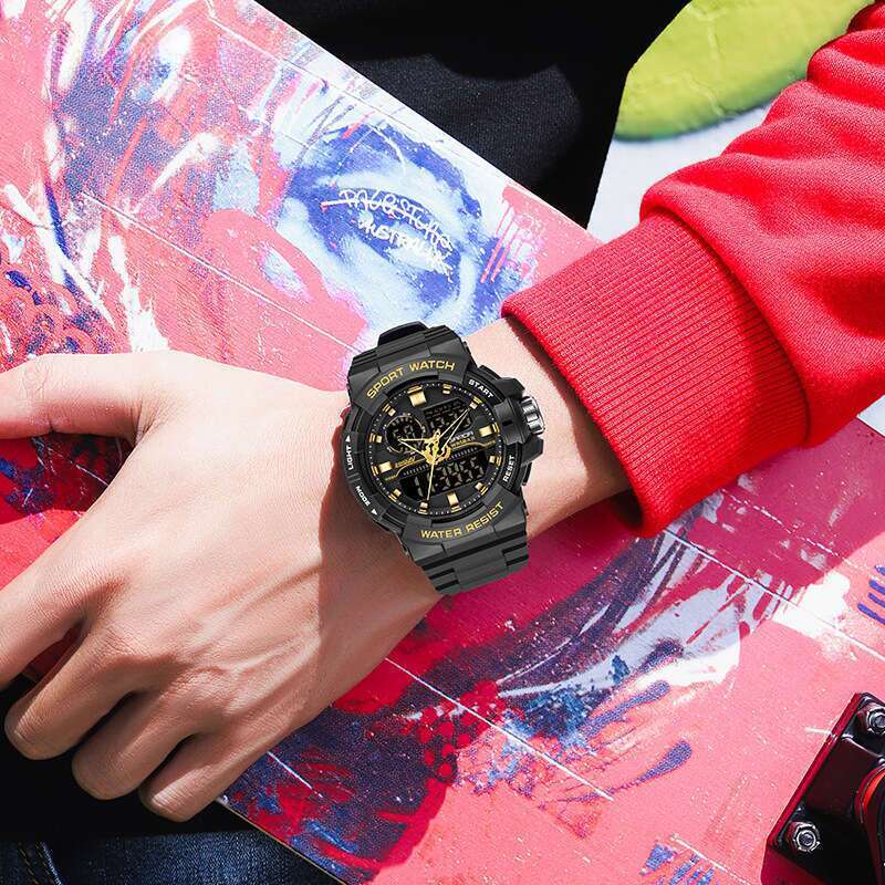 DHwatches Sanda New Style Personality Casual Men's Electronic Multi-Functional Trendy Cool Watch Outdoor Sports Waterproof Wristwatch