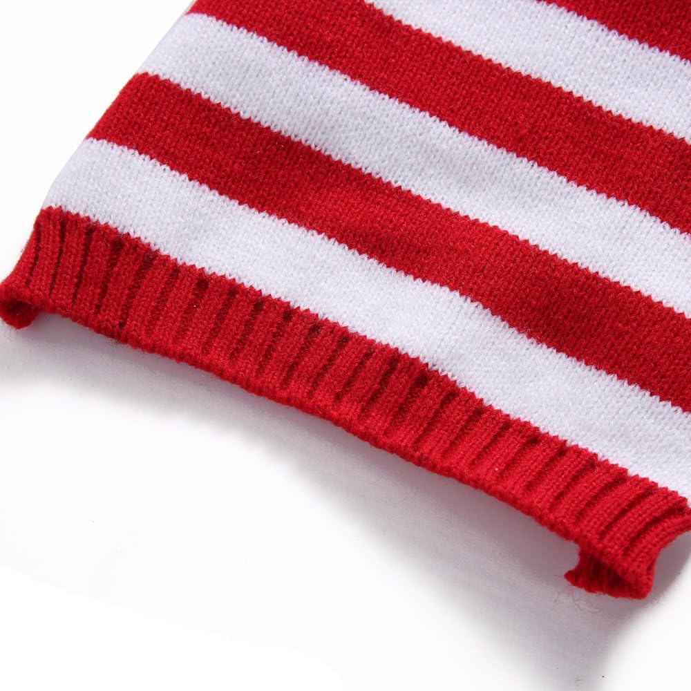Red and White Striped Dog Sweater Holiday Halloween Christmas Pet Clothes Soft Comfortable Dog Clothes