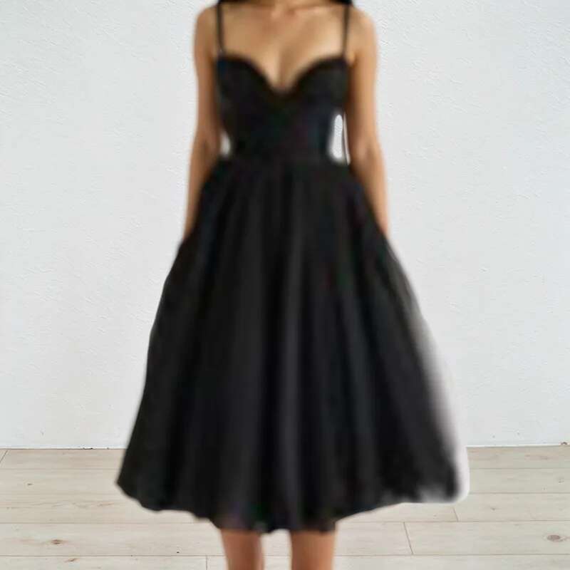 Women's Fashion Sleeveless Halter Solid Color Dresses New Arrival Trendy Suspenders Mesh Pleated Dress Female 33A4033