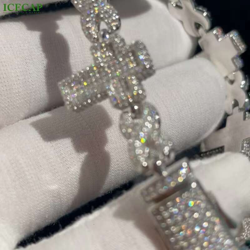 Fashion Jewelry Cross Bracelets Moissanite Pass the Diamond Tester Cuban Link Chain With 925 Silver Bracelet