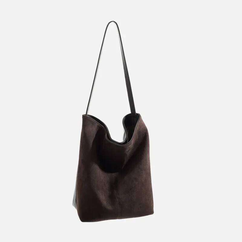 Retro Large Capacity Soft Surface Women's Casual Bucket Autumn Winter Fashionable Matte Single Shoulder Bag Pure Color Handb