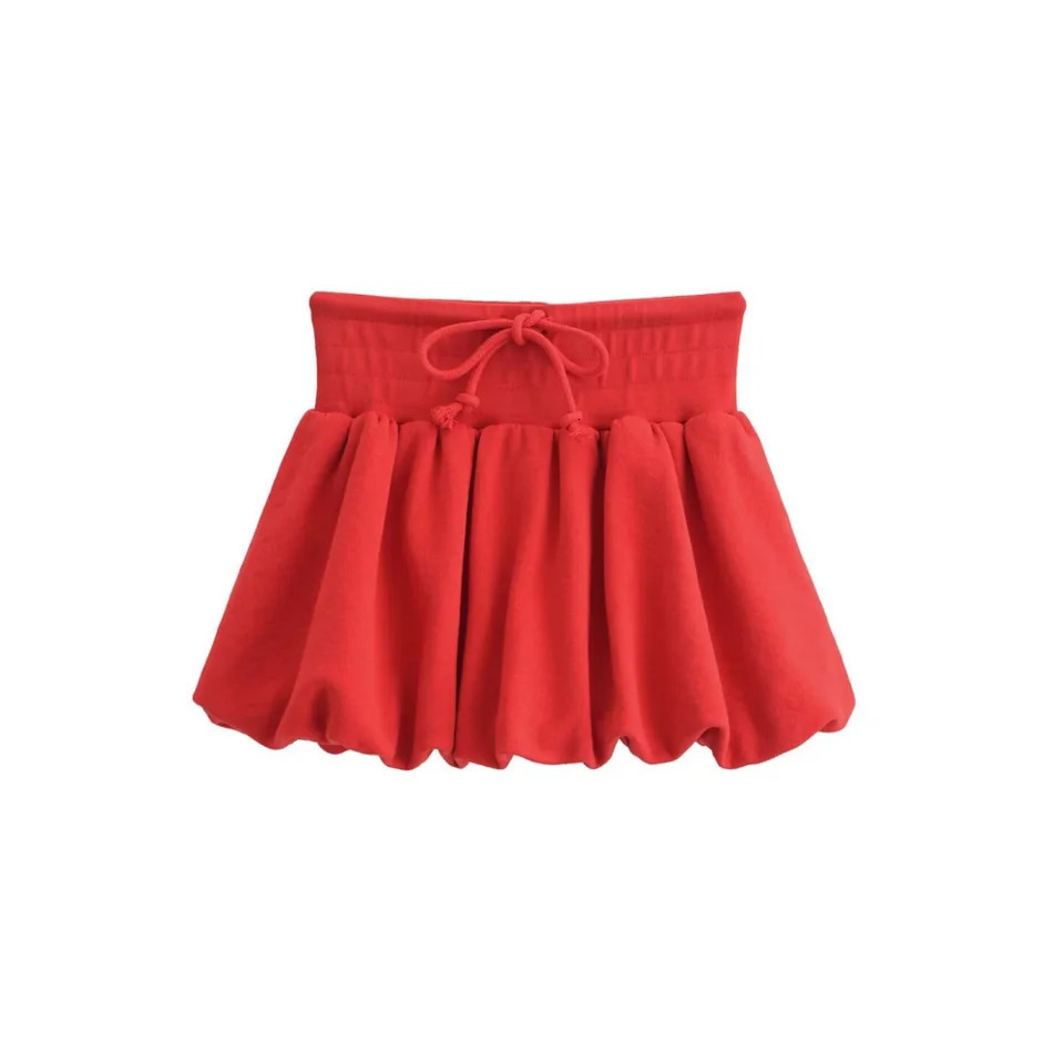2025 Spring Product Womens Fashion Solid Color Lantern Balloon Bottom Cotton Mini Skirt 250402