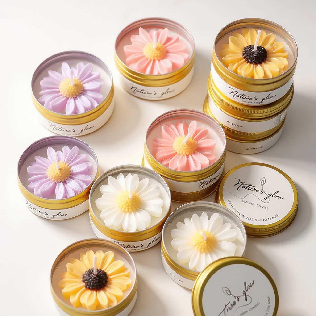 Chamomile Scented Candle Tin Handmade Soy Wax Flower Candle Smokeless Aroma Candle for Bedroom Decor Romantic Gift for Women C251105