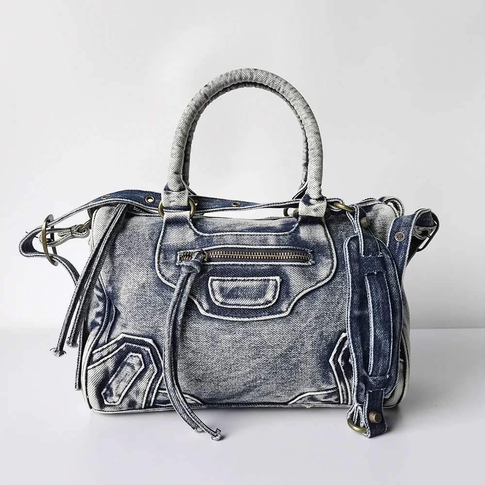 Motorcycle Retro Washed Denim Splicing Tassel Shoulder Handheld Crossbody Bag Vintage Youth Women's Bags Fashion Party 2025