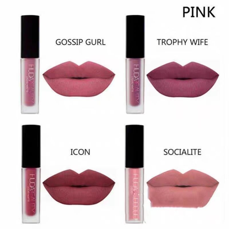 Lip Gloss HUDA 4 PCS/Set Four Colors Matte Waterproof Non-stick Non-fading Lipsticks Makeup Women Cosmetic Lip Care