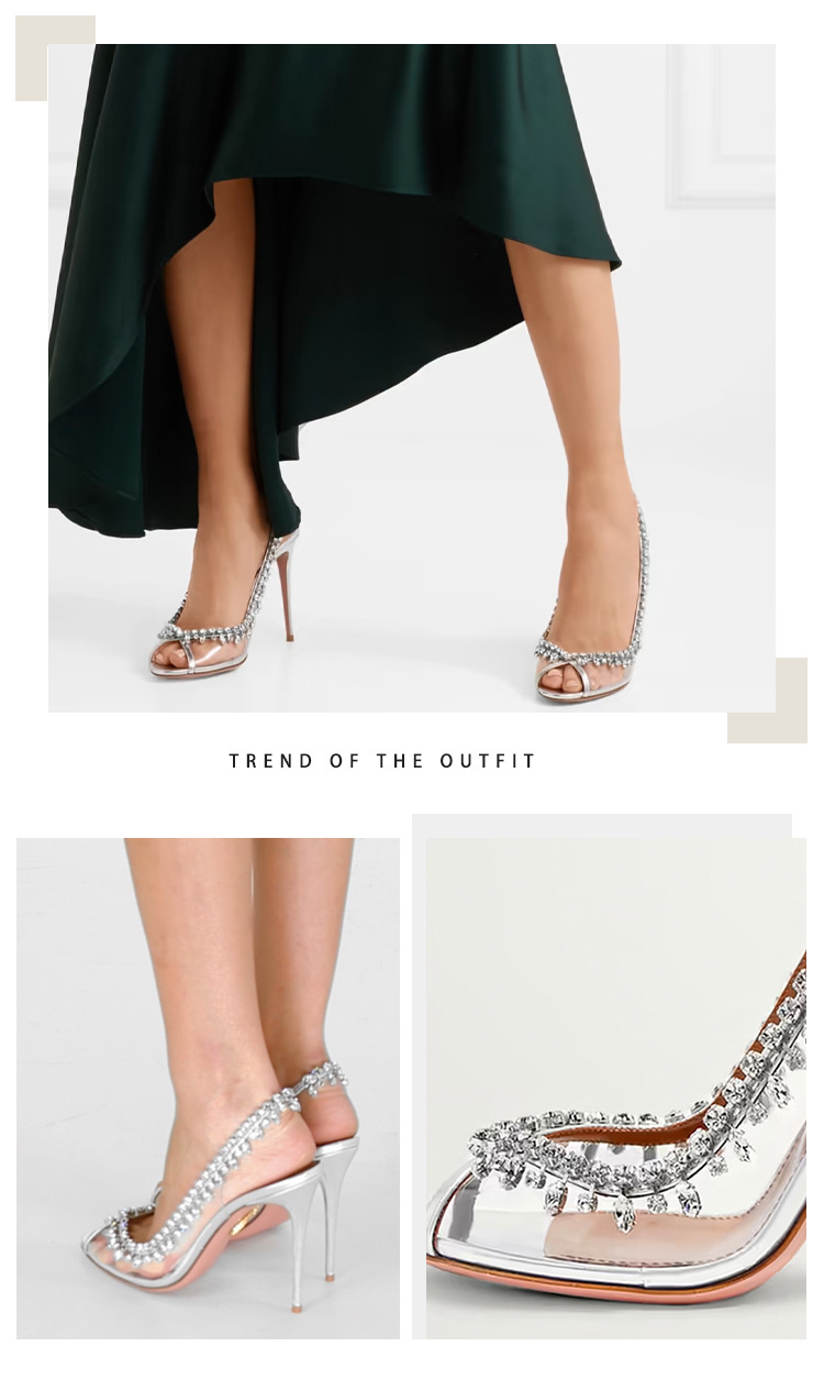 Sandals Bling Crystal Embellished Fish Toe Double Platform Rhinestone Clear PVC High Heels Back Strap T- Stage Women's Shoes