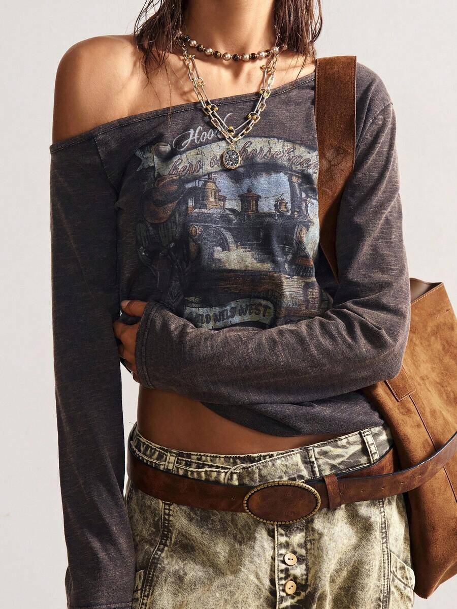 winter jacket women Bohemela Women's Casual Solid Color Knit One-Shoulder Sleeve T-Shirt Off Long Sleeve,Off The Shoulder Top,Fall Tops