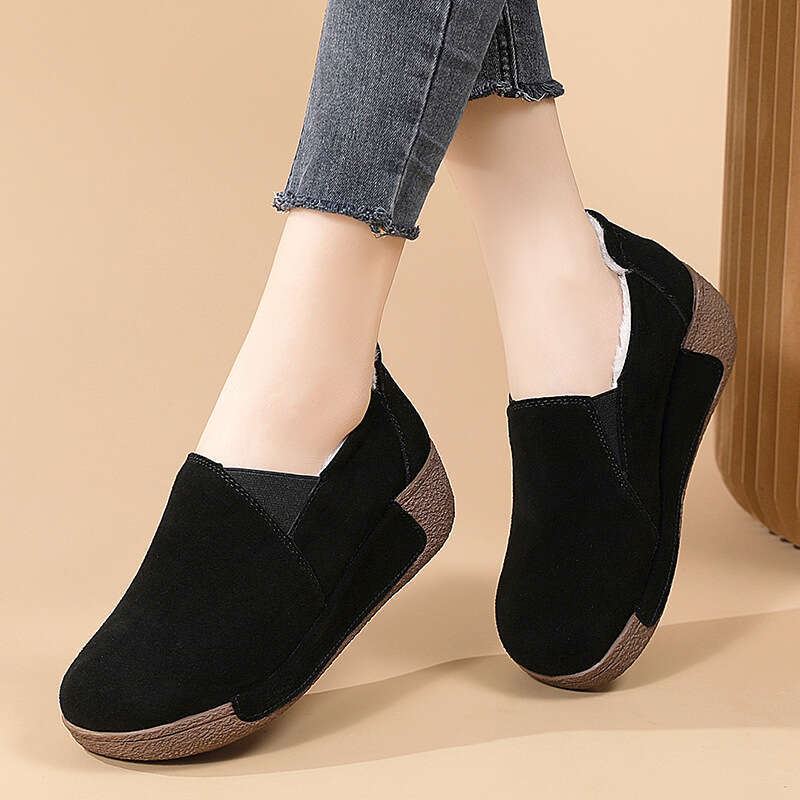 Large thick sole height increasing rocking 35-41 sponge cake with suede plus large size cowhide mother shoes