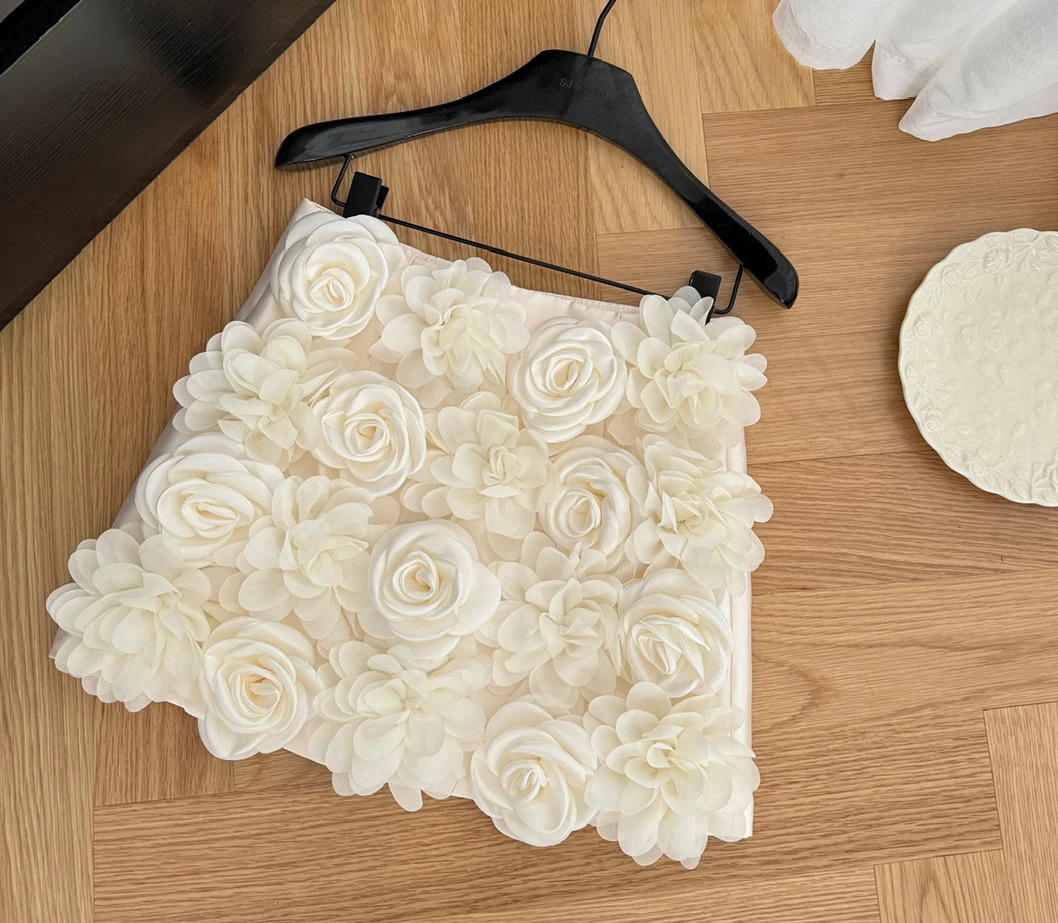 FANIECES 3D Flower Mini Skirts Fashion Street Womens Short Pencil Skirt High Waist Ultra Thin Party Club Satin Skirt 250402