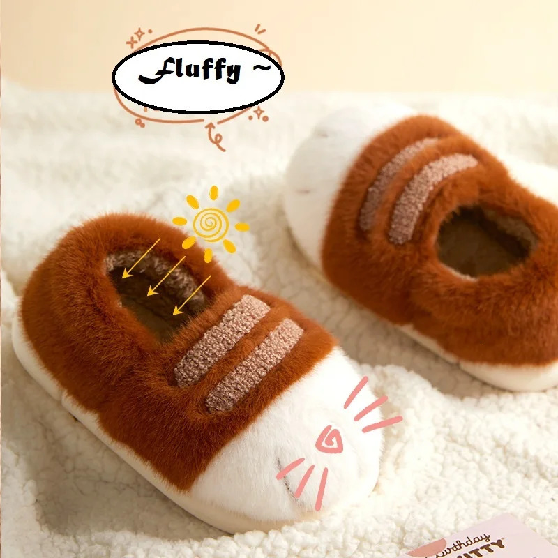 Cuddly cat paw slippers womens winter fluffy indoor home shoes woman warm animal claw slippers unisex furry slides shoes loafer 250402