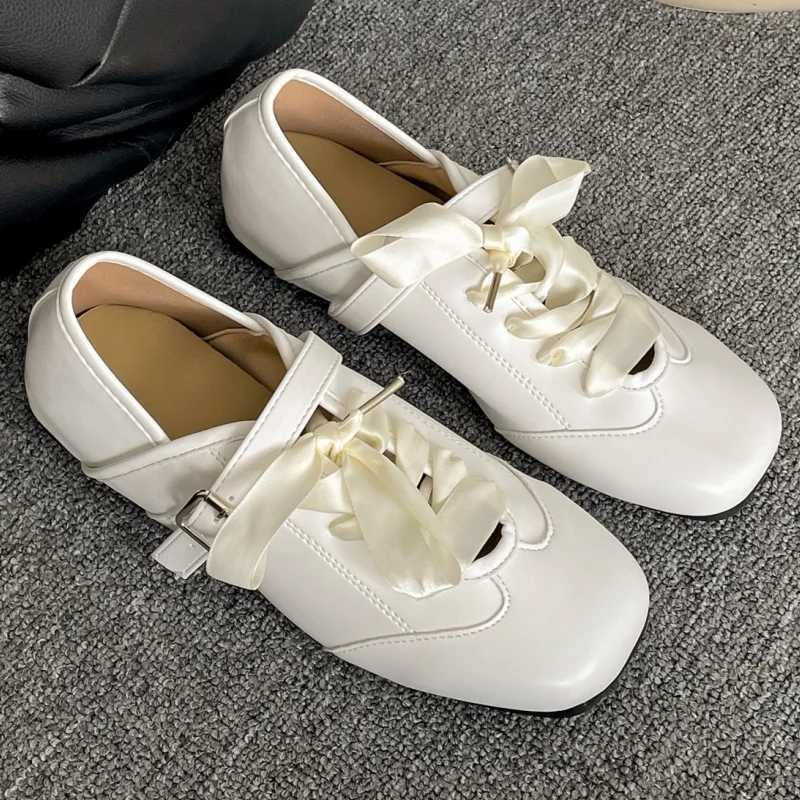 Square Toe Shallow Mouth Mary Janes New Wens Inside Heighte Ribbon Bow Casual Soft Sole Non-Slip Single Flat Shoes Y251105