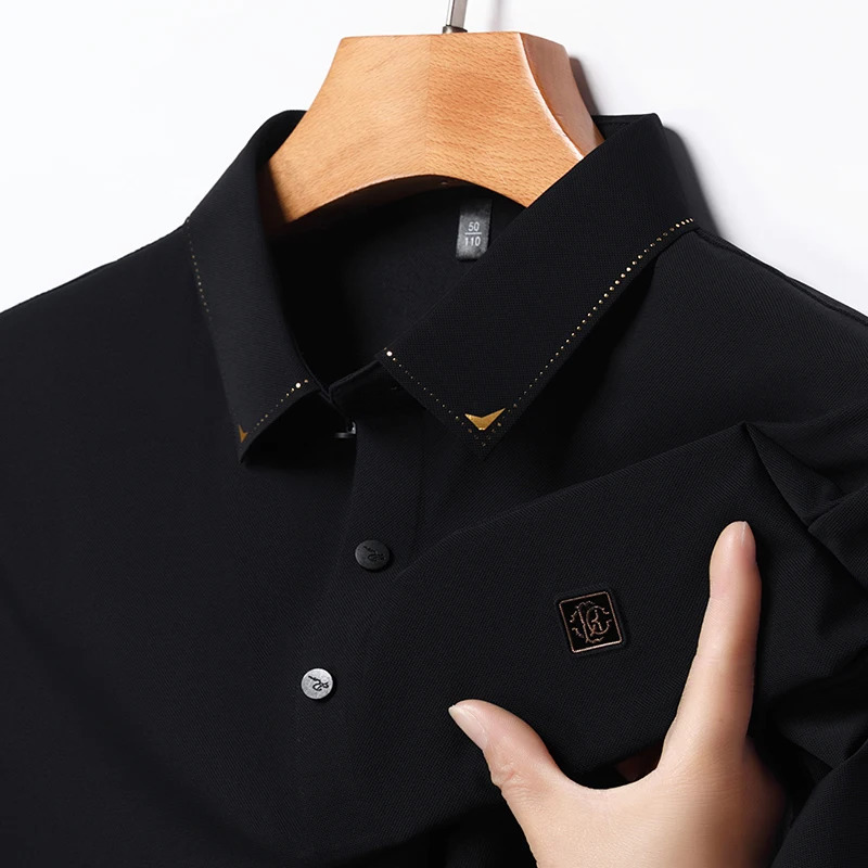 Mens silk seamless polo shirt high-end printed short sleeved top summer cool breathable T-shirt mens clothing 250401