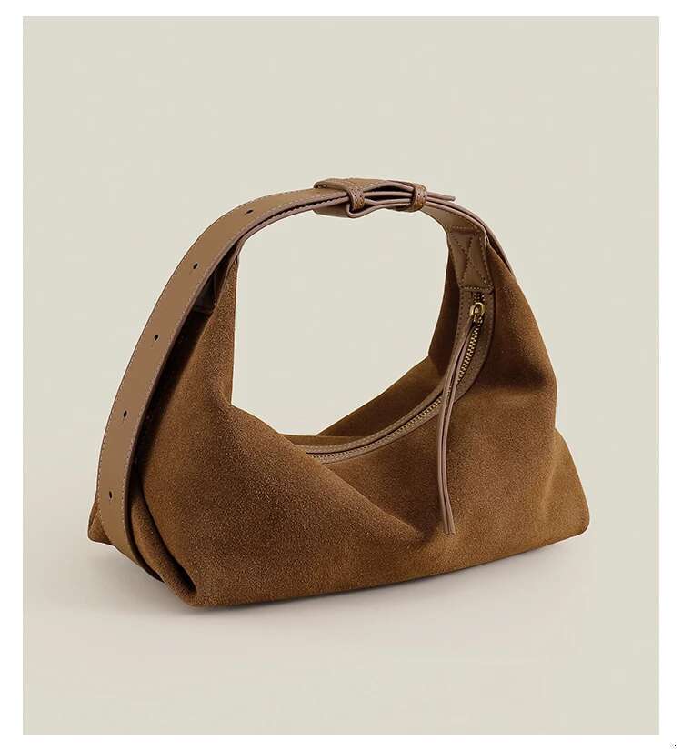 2025 New Nubuck Dumpg Hobo Soft Touch Matte Suede Leather Women Shoulder Adjustable Handle Hand Bag For Lady