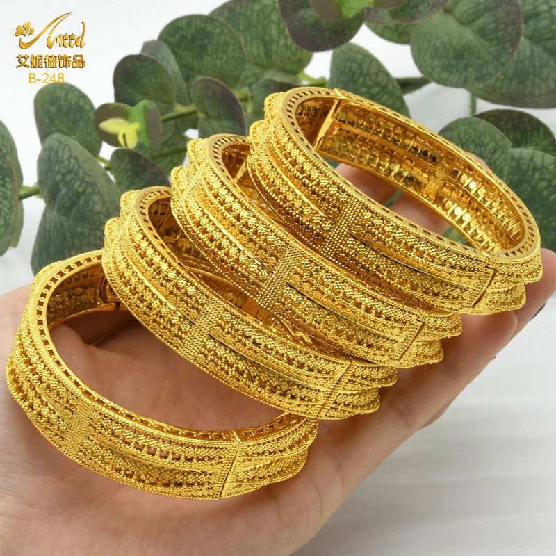 ANIID Indian 24K Gold Color Bangle Bracelet Jewelry Indian Women Charm Bangles African Wedding Anniversary Gifts 251031
