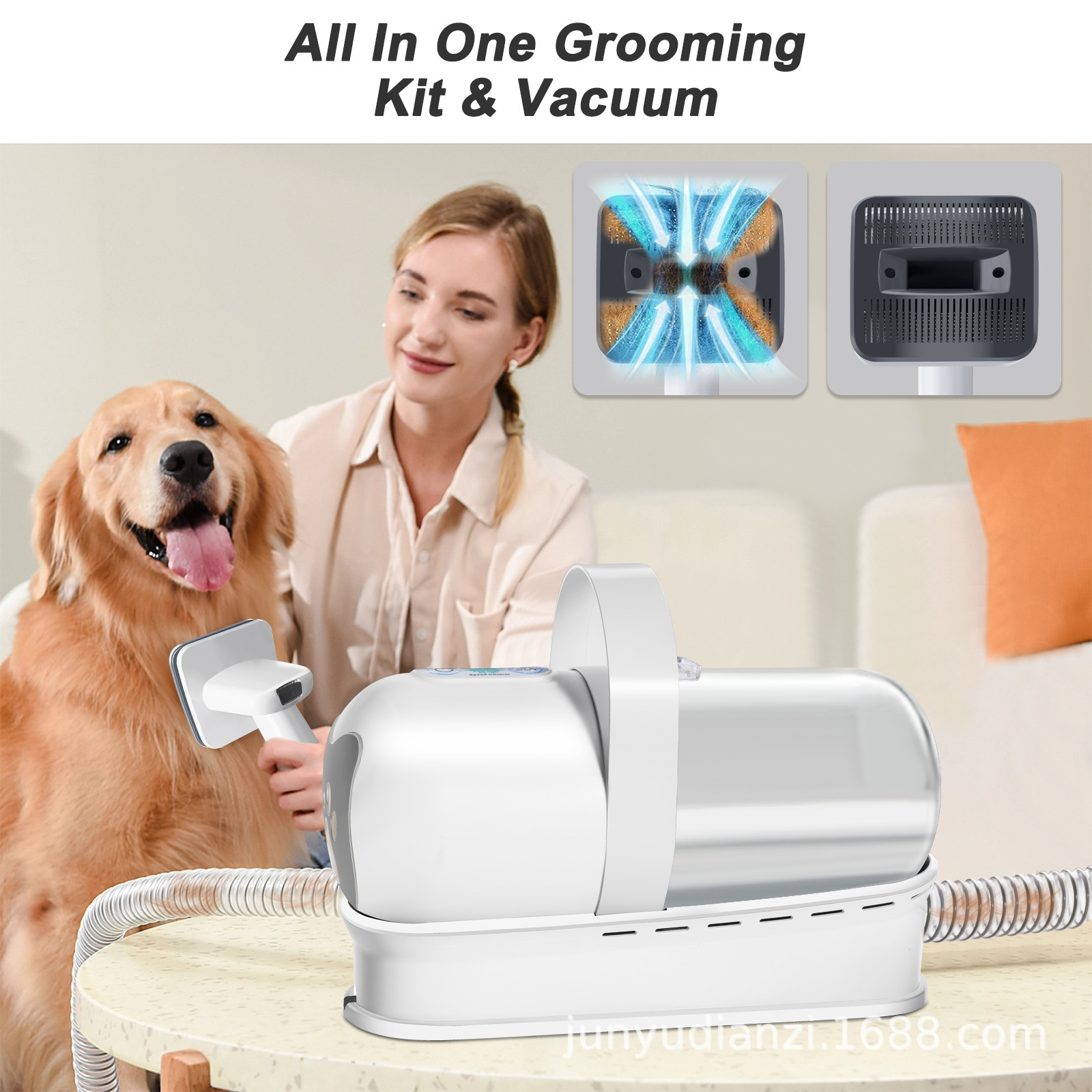 Professional Grade 7-in-1 Pet Grooming Combo Versatile Vacuum, Comb, Scissors, and Clippers for Canines and Felines