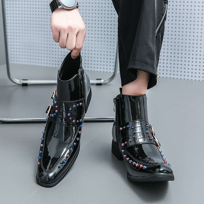 Large size Chelsea gold high top formal men's 37-46 leather shoes business British pointed short boots