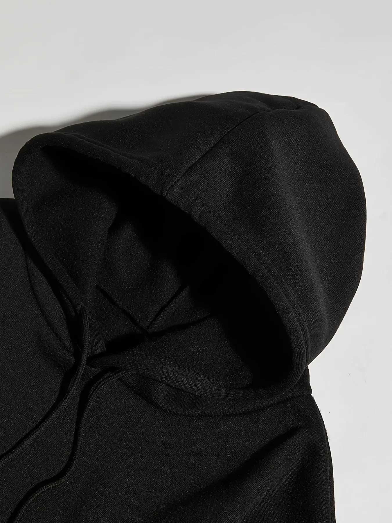 Womens autumn and winter fashionable casual loose BLACK letter printed round neck long sleeved drawstring hooded pulloverT251105