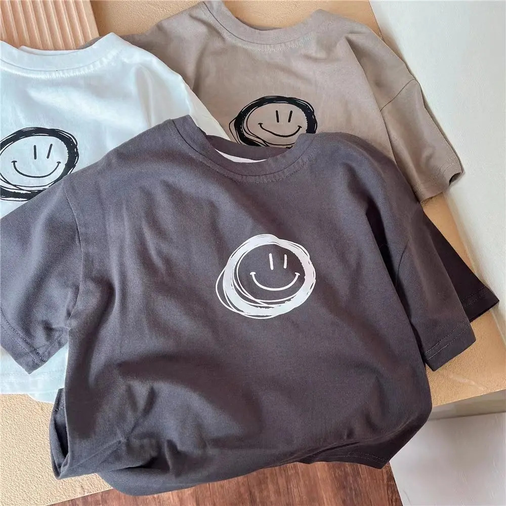 Childrens Simple Tshirt Solid Color Versatile Short Sleeve Top Suitable for Boys and Girls Summer Baby Thin Cotton Bottom Shirt 250325z
