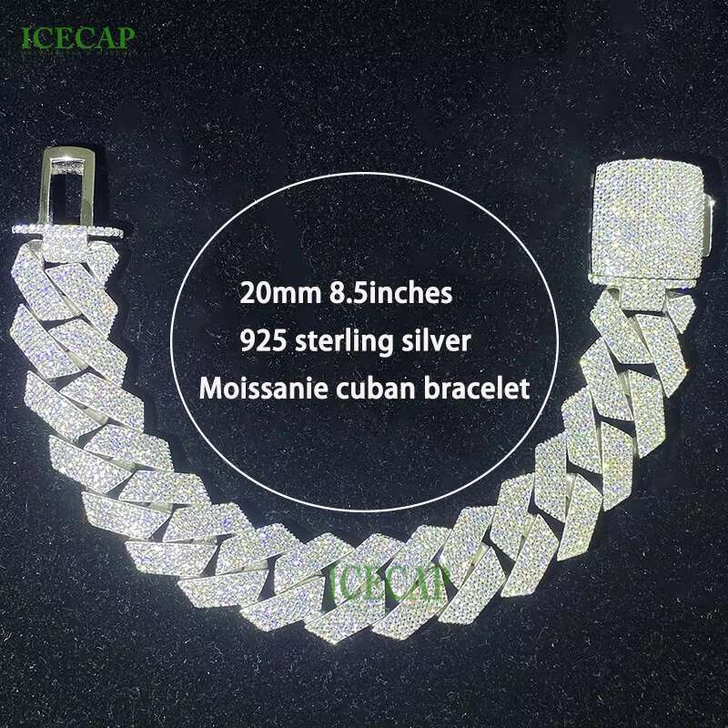 Wholesale Miami Cuban Link Chain Iced Out VVS Moissanite 925 Sterling Silver 20MM Cuban Chain Bracelet for Men Hip Hop Jewelry