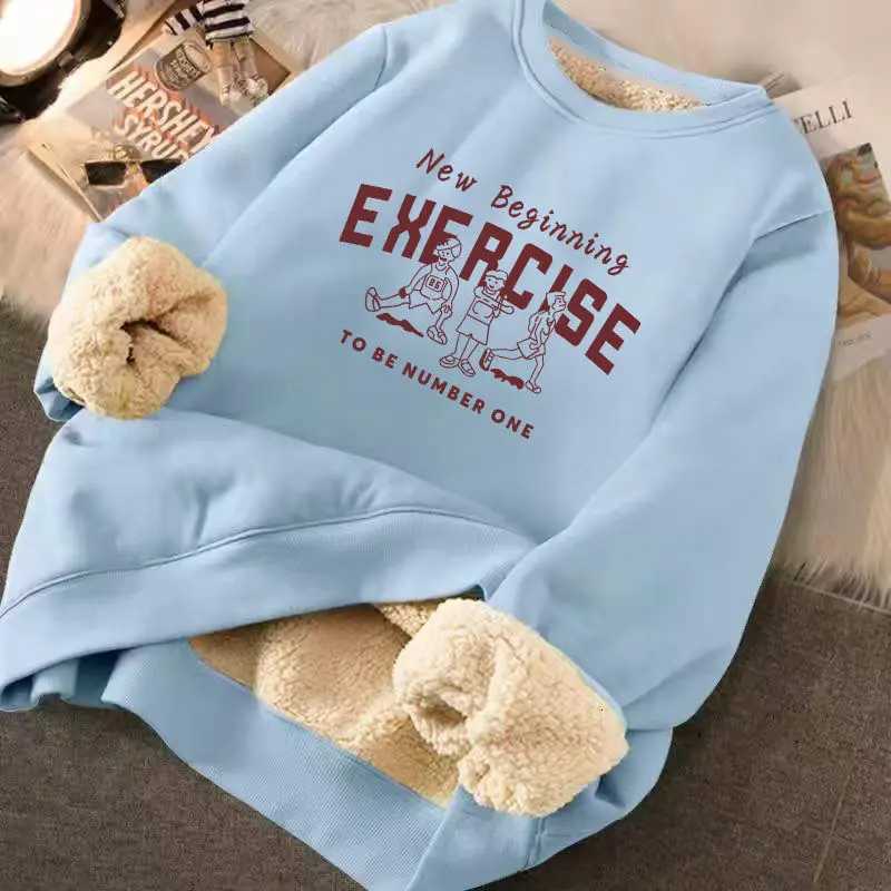 Sweatshirt Womens Winter Loose Letter Print Plush Thick Hooded Sweatshirt Warmth Padded Warm Fleece Lined Pullover Sweater TopT251105