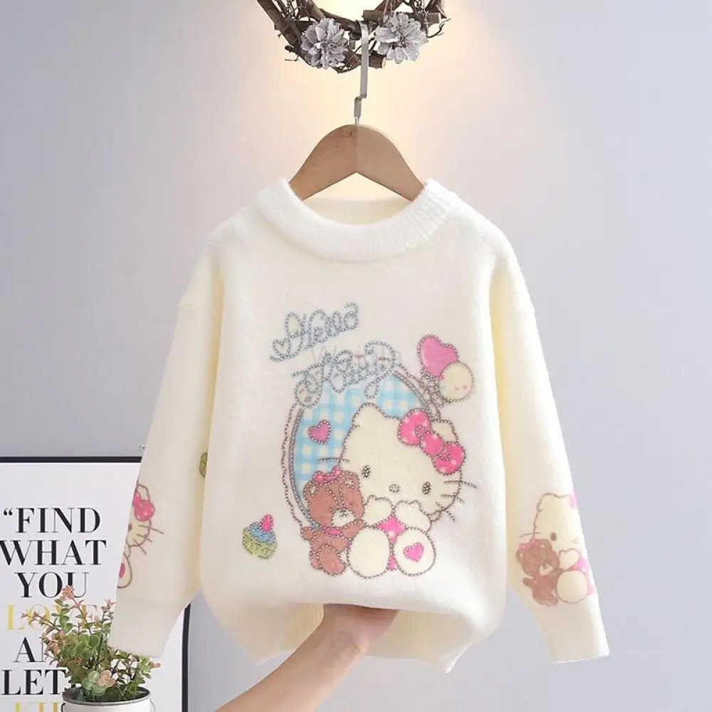 Sanrio Girls Sweater Coat Hello Kitty Kuromi New Autumn Winter Tops My Melody Cartoon Pullover Base Shirt Kawaii Kids Sweater H251105