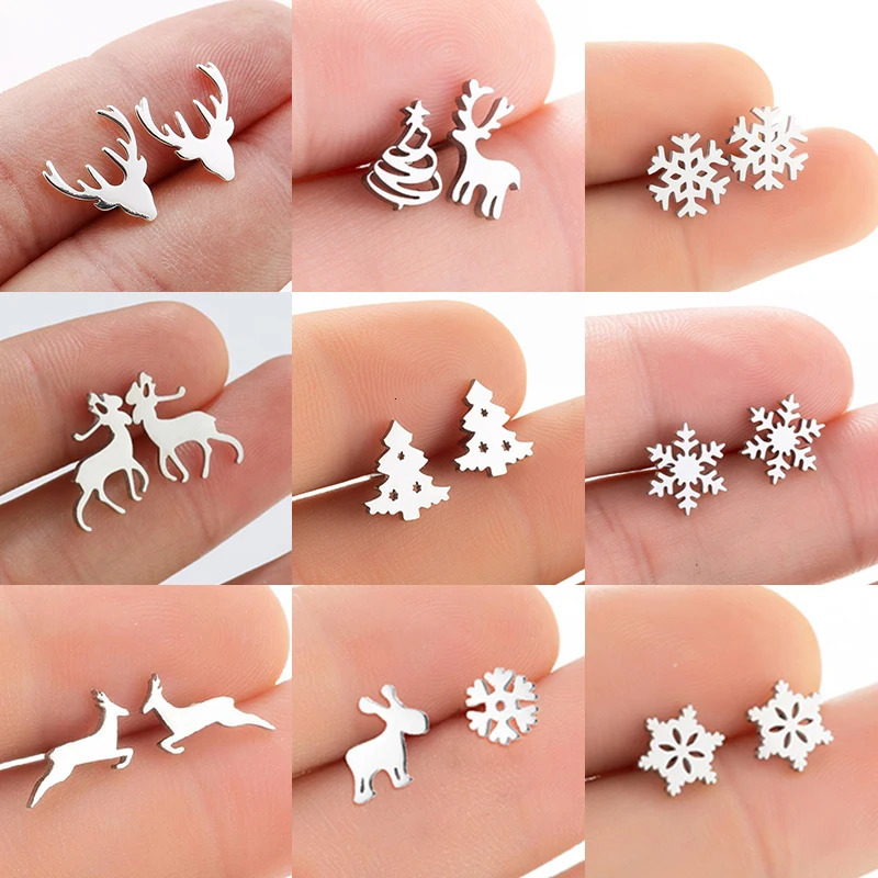 Christmas Stainless Steel Deer Tree Stud Earrings for Women Winter Snowflake Ear Jewelry Girls Xmas Party Earring Accessories 251104