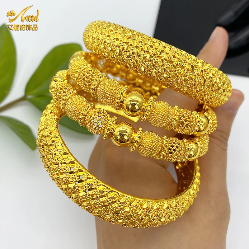 ANIID Dubai Gold Color Bangles For Women Bridal Charm Bracelet Nigerian Wedding Gift African Jewelry Party 251031