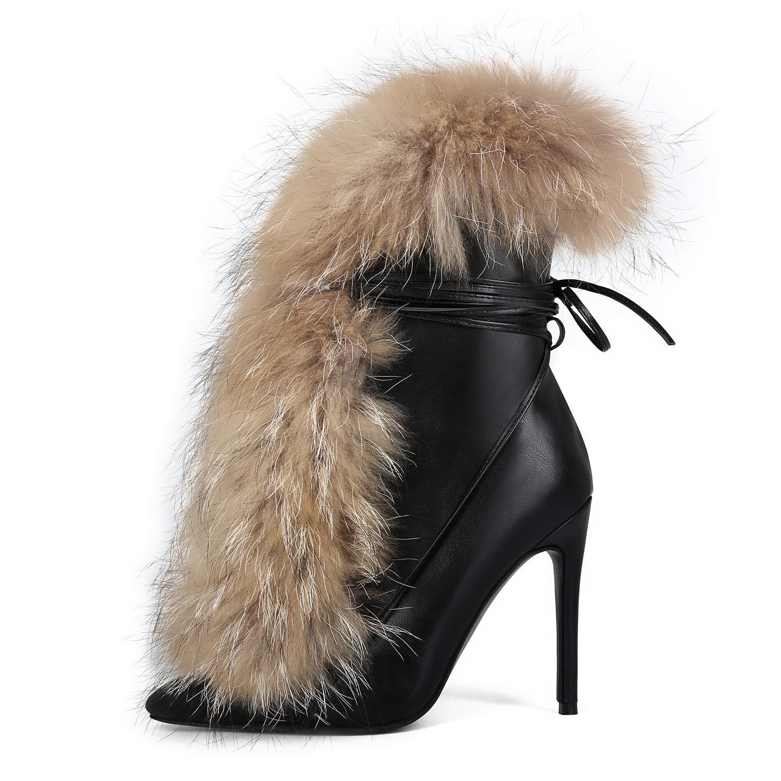 Sexy Party Fashion Furry Pointed Toe Stiletto High Heel Plus Size 44 Womens Short Boots 250919