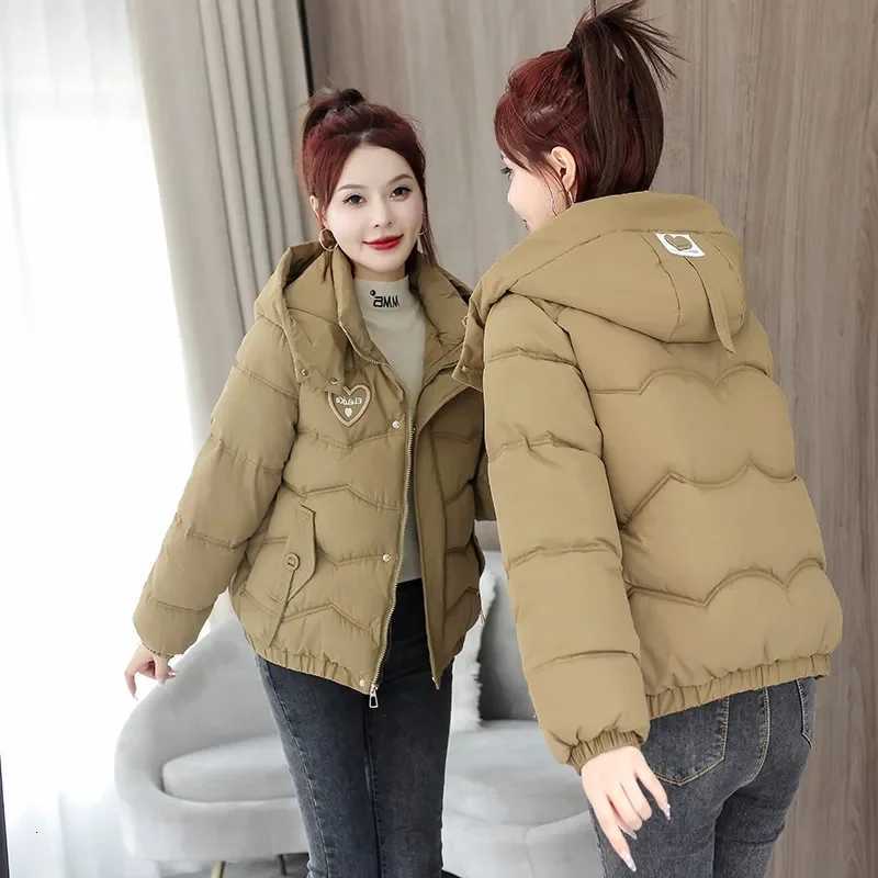 New Winter Hooded Down Cotton-Padded Jacket Womens Loose All-Match Thicken Warm Parkas Short Coat Female Casual Ladies TopsT251105