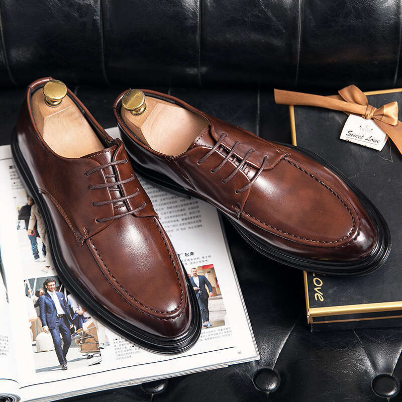Men's casual in plus size, new lace up leather business dress shoes, British style groom's wedding shoes
