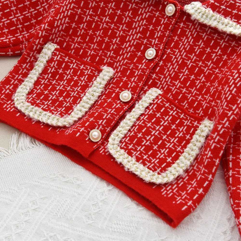 Autumn Winter Fashion Plaid Printed Childrens Set Long Sleeved Pocket Cardigan JacketShort Skirt Sweet Princess Girls Clothes Y251105