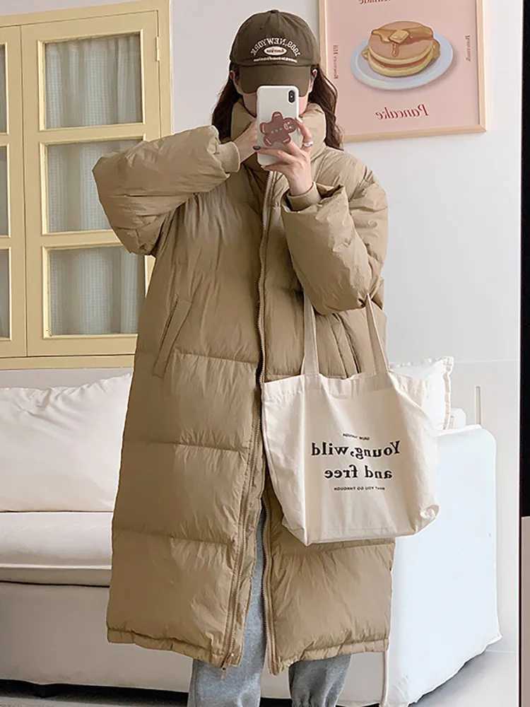 Vielleicht 2023 New Solid Color Stand Collar Womens Puffer Jacket Casual Long Parkas Autumn Winter Loose Coat Clothes OutwearT251105