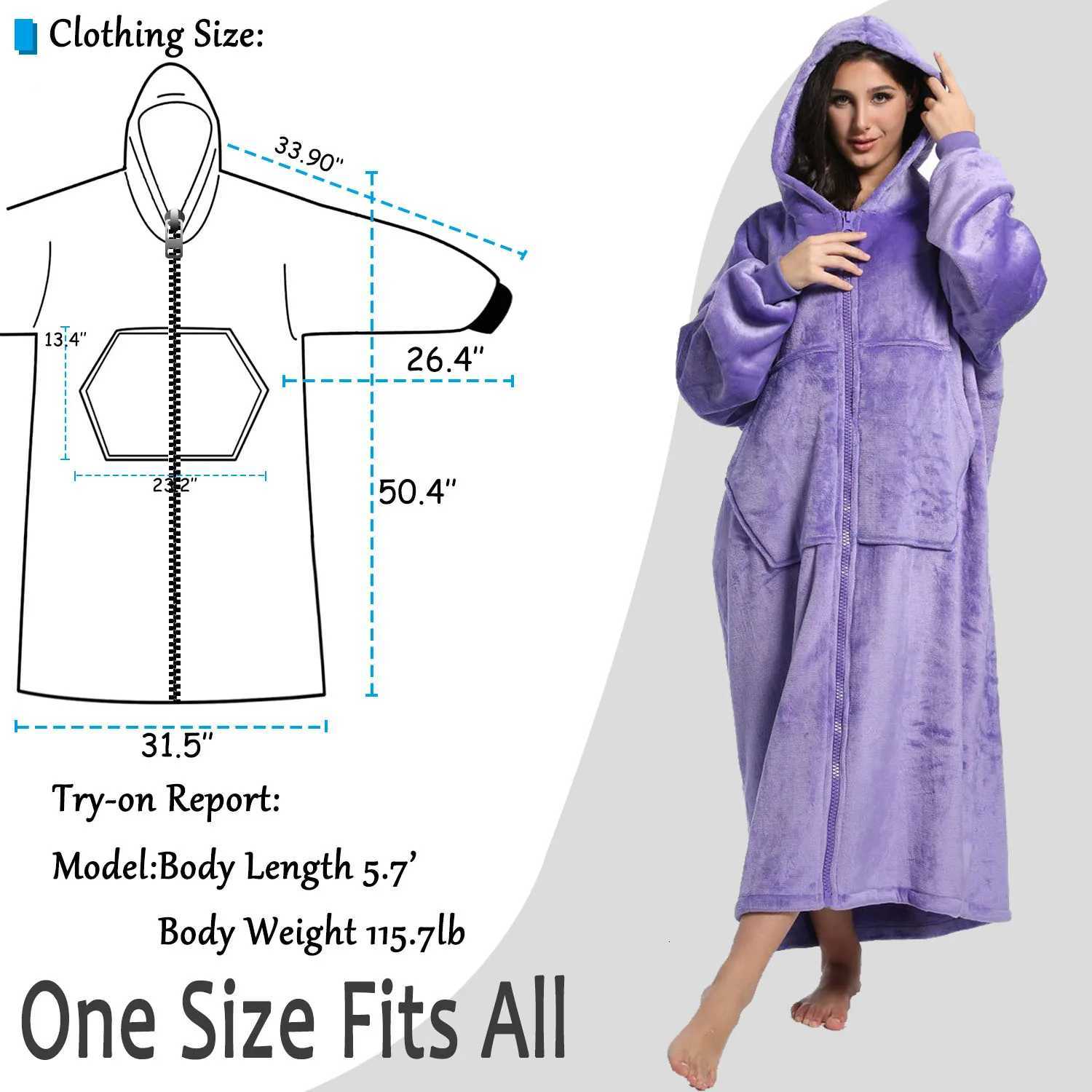 Winter casual hoodie pajamas long style with zipper and pocket comfortable and warm with thick fleece lining insideT251105