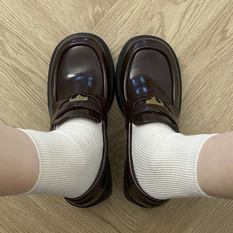 Queen's French style loafers for women's 2022 new autumn and winter brown stature height increase thick heels British small leather shoes