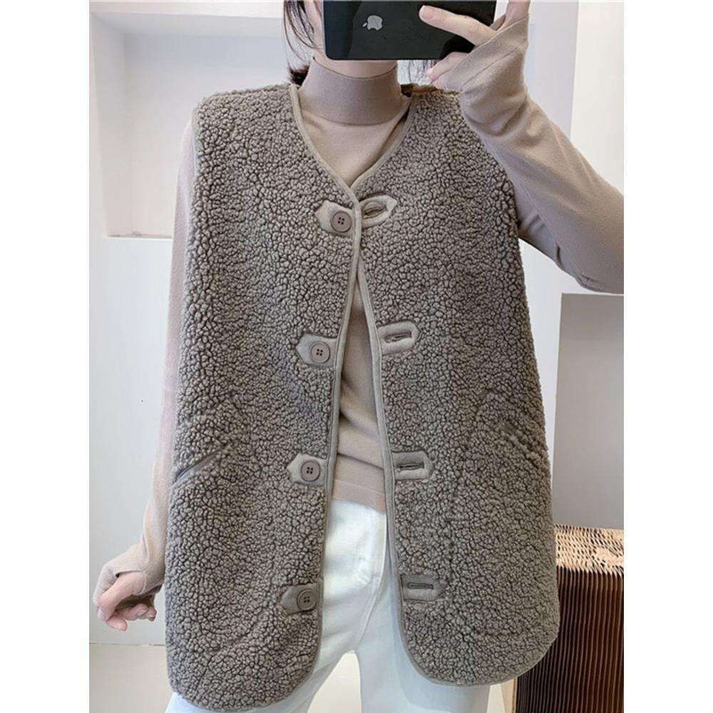 Women's Jacket Autumn Winter New Faux Shearling Fur Loose Korean Style Sleeveless Vest Trendy B5
