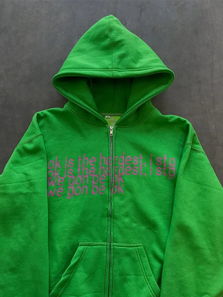 European and American hip-hop casual street sweater letter printed zipper hoodie Y2k shirt Gothic hoodie 250402