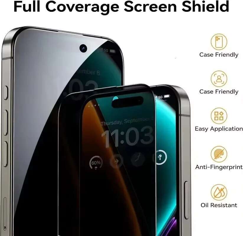 4Pcs Privacy Tempered 16 15 14 13 12 11 Pro Anti-Spy Screen Protectors For iPhone XS Max XR 7 8 Plus Glass
